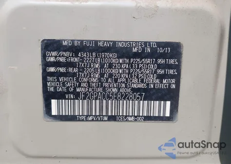 2014 Subaru Xv Crosstrek 2.0I Premium from USA, damaged, VIN JF2GPACC5E8228057